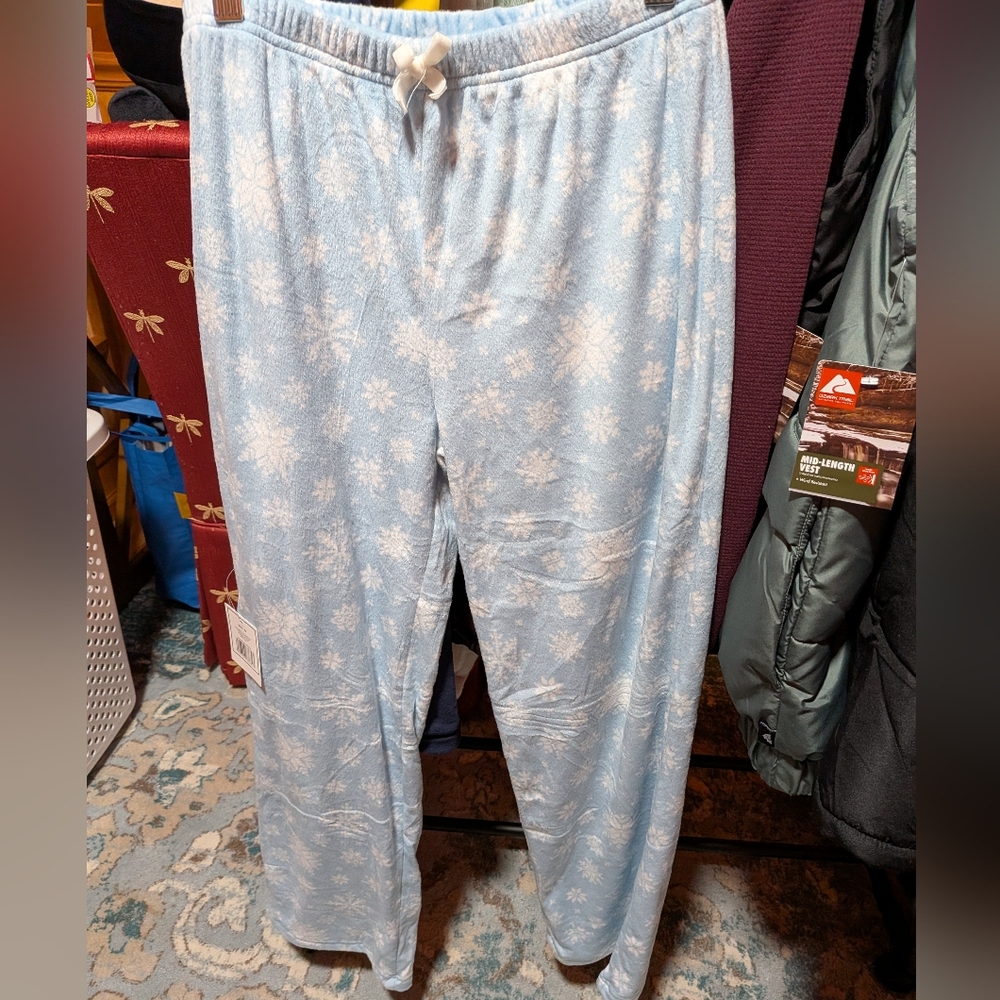 New Light Blue Snowflake Print Women's Pants XS